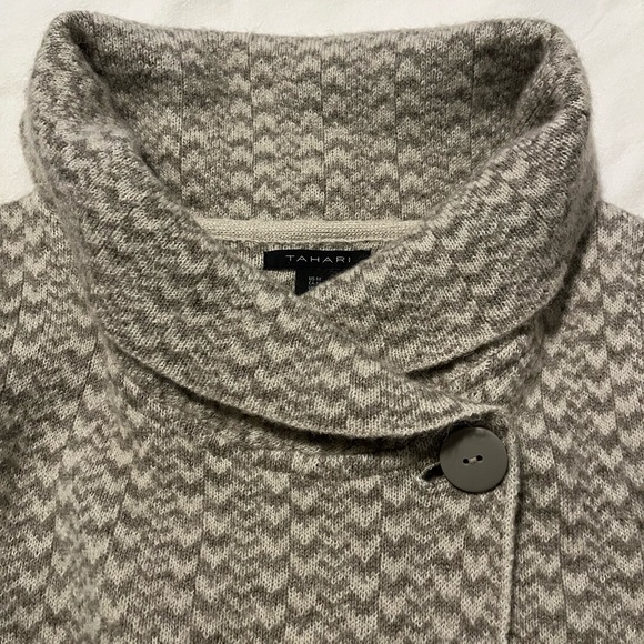 Tahari Wool Blend Chevron Duster Cardigan Sz M Lagenlook Open Front Chunky Knit - Picture 9 of 14